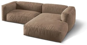 Divano angolare componibile marrone chiaro (con penisola a destra/con chaise lounge) con rivestimento in velluto Martina – Micadoni