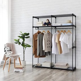 Armadio salvaspazio in tessuto con ripiani e asta appendiabiti MATIS 140x174 cm grigio