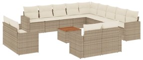 Set divani da giardino 14pz con cuscini in polyrattan beige