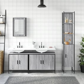 Set mobili da bagno 4 pz grigio sonoma in legno multistrato