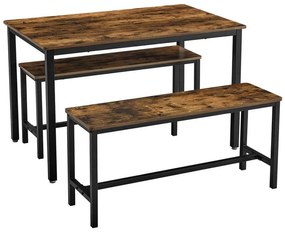 Set tavolo da bar con 2 panche TREVOR, marrone/nero