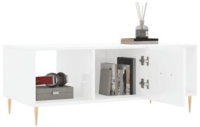 Tavolino da salotto bianco lucido 102x50x40cm legno multistrato