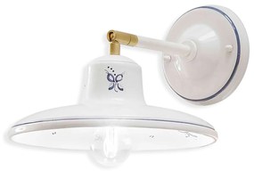 Applique Classica Como Ottone E Ceramica Bianco Decorato Filo Blu 1 Luce E14