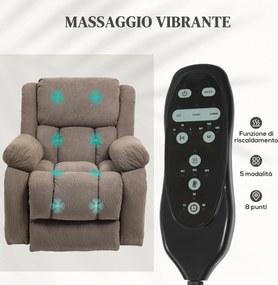 Poltrona Alzapersona Massaggiante e Reclinabile 93x104x105 cm Marrone Chiaro...