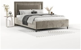 Letto matrimoniale imbottito beige con spazio contenitivo e rete 140x200 cm Baleine - Maison de Rêve