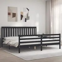 Giroletto con Testiera Nero 200x200 cm in Legno Massello 3194270