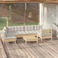 Set Divani da Giardino 7 pz con Cuscini Crema in Massello di Pino 3096424