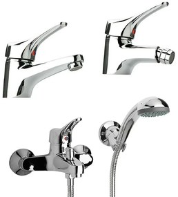 Set miscelatori lavabo bidet e vasca con kit doccia cromati Piralla Ariel scarico incluso
