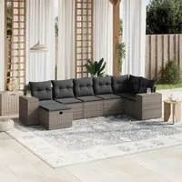 Set Divani da Giardino 7 pz con Cuscini Grigio in Polyrattan 3264436