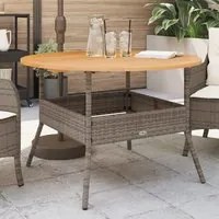 Tavolo Giardino Piano Legno Acacia Grigio 110x71 cm Polyrattan 368626