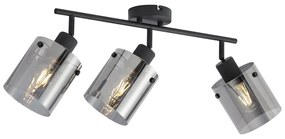 Faretto da soffitto di design nero con vetro fumé 3 luci - Domo