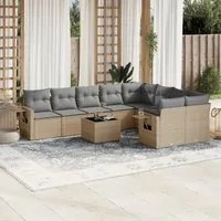 Set Divano da Giardino 10 pz con Cuscini Beige in Polyrattan 3220648