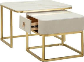 Set di tavolini da salotto color crema/dorati con effetto marmo 2 pz 50x70 cm Beauty – Mauro Ferretti