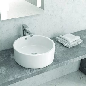 Lavabo design da appoggio rotondo 42cm in ceramica bianca lucida | Litos-342 - KAMALU