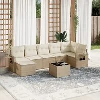 Set Divano da Giardino 8 pz con Cuscini Beige in Polyrattan 3220487