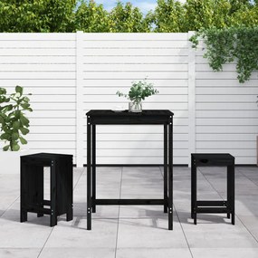 Set Bar Da Giardino 3 Pz Nero İn Legno Massello Di Pino /