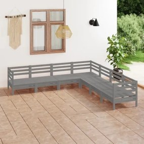 Set Divani da Giardino 7 pz in Legno Massello di Pino Grigio