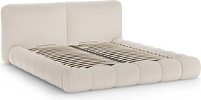 Letto matrimoniale imbottito beige con contenitore con rete inclusa 180x200 cm Solange – Micadoni