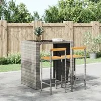 Sgabelli da Bar 2pz Grigi Polyrattan e Legno Massello di Acacia 362607