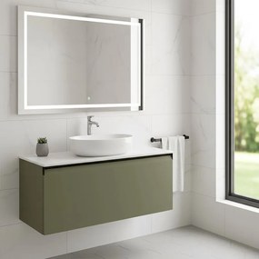 Mobile da bagno sospeso sotto lavabo L 99.5 x H 40 x P 45.5 cm verde salvia opaco, 1 cassetto Fusion