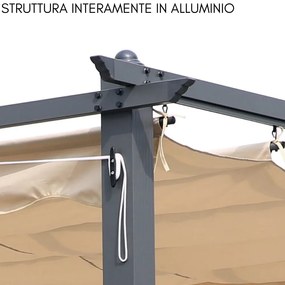 Pergola da Giardino 3x4 Telo in Poliestere Retrattile Écru 180 g/mq, Struttura in Acciaio per Esterno