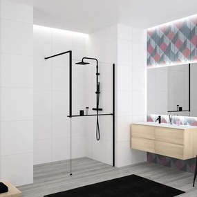 Box doccia walk-in Elidesign, vetro 8 mm, H 200 cm, profilo nero