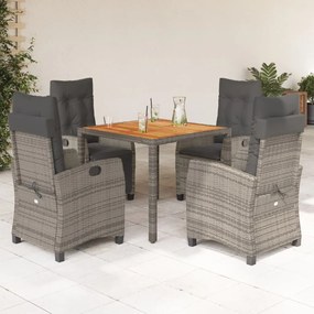 Set Da Pranzo Da Giardino 5 Pz Con Cuscini İn Polyrattan Grigio /