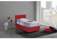 Letto singolo Candida, Letto contenitore con rivestimento in tessuto, Made in Italy, Apertura laterale, adatto per materasso cm 80x190, Rosso