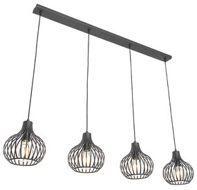 Lampada a sospensione smart nera a 4 luci incl. 4 Wifi G95 - Saffira