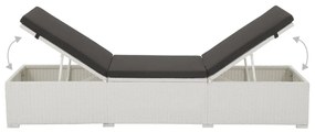 Lettino prendisole con cuscino nero in polyrattan bianco