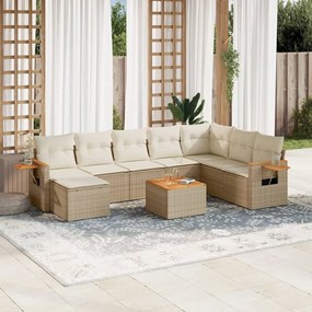 Set Divano da Giardino 9 pz con Cuscini Beige in Polyrattan