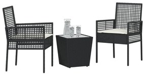 Set bistro da giardino 3 pezzi con cuscini nero in polyrattan