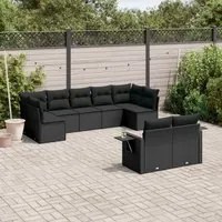 Set Divani da Giardino 9 pz con Cuscini Nero in Polyrattan 3252952