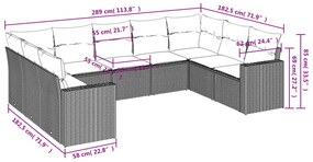 Set divano da giardino 9 pz con cuscini grigio in polyrattan