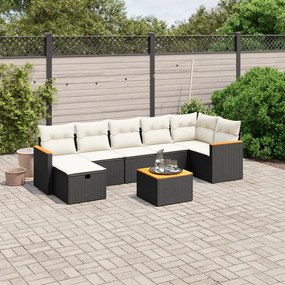 Set Divani da Giardino con Cuscini 8 pz Nero in Polyrattan