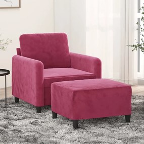 Poltrona Con Poggiapiedi Rosso Vino 60 Cm İn Velluto /