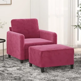 Poltrona Con Poggiapiedi Rosso Vino 60 Cm İn Velluto /