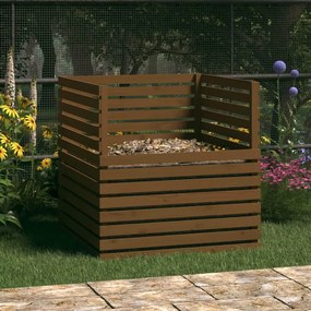 Compostiera Marrone Ambra 100x100x102 Cm Legno Massello Di Pino /