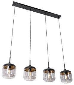 Lampada a sospensione di design nera con vetro oro e fumé 4 luci - Kyan