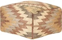 Pouf in iuta beige rosso 50 x 50 cm poggiapiedi in lana motivo geometrico boho moderno