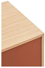 Cassettiera rosso mattone impiallacciata in rovere, larghezza 180 cm Yoko - Teulat