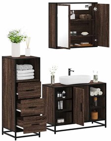 Set Mobili Da Bagno 3 Pz Rovere Marrone İn Legno Multistrato /
