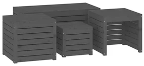 Set cassette da giardino 4 pz grigio in legno massello di pino