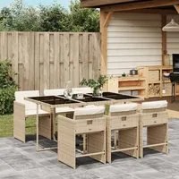 Set da Pranzo da Giardino 7 pz con Cuscini Beige in Polyrattan 3211090