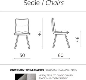 Sedia cucina tessuto Grigio Chiaro - imbottito SILA 2 sedie