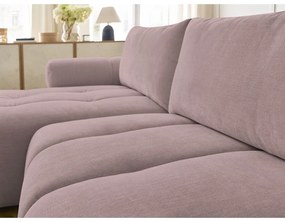 Divano angolare rosa allungabile e con contenitore (penisola a sinistra/chaise lounge) con rivestimento in ciniglia Fuji – Bobochic Paris