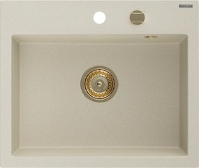 Mexen Oscar lavello da cucina in granito 1 vasca 580 x 490 mm, beige, sifone dorato - 6519581000-69-G