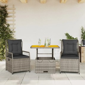 Set Da Pranzo Da Giardino 3 Pz Con Cuscini İn Polyrattan Grigio /