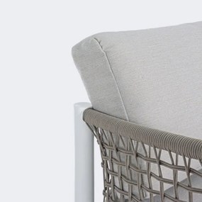 Salotto in corda da esterno tortora e bianco con tavolino e cuscini Calypso Bizzotto