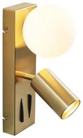 Lampada da parete moderna in ottone a 2 luci regolabile con porta USB-C - Lesly